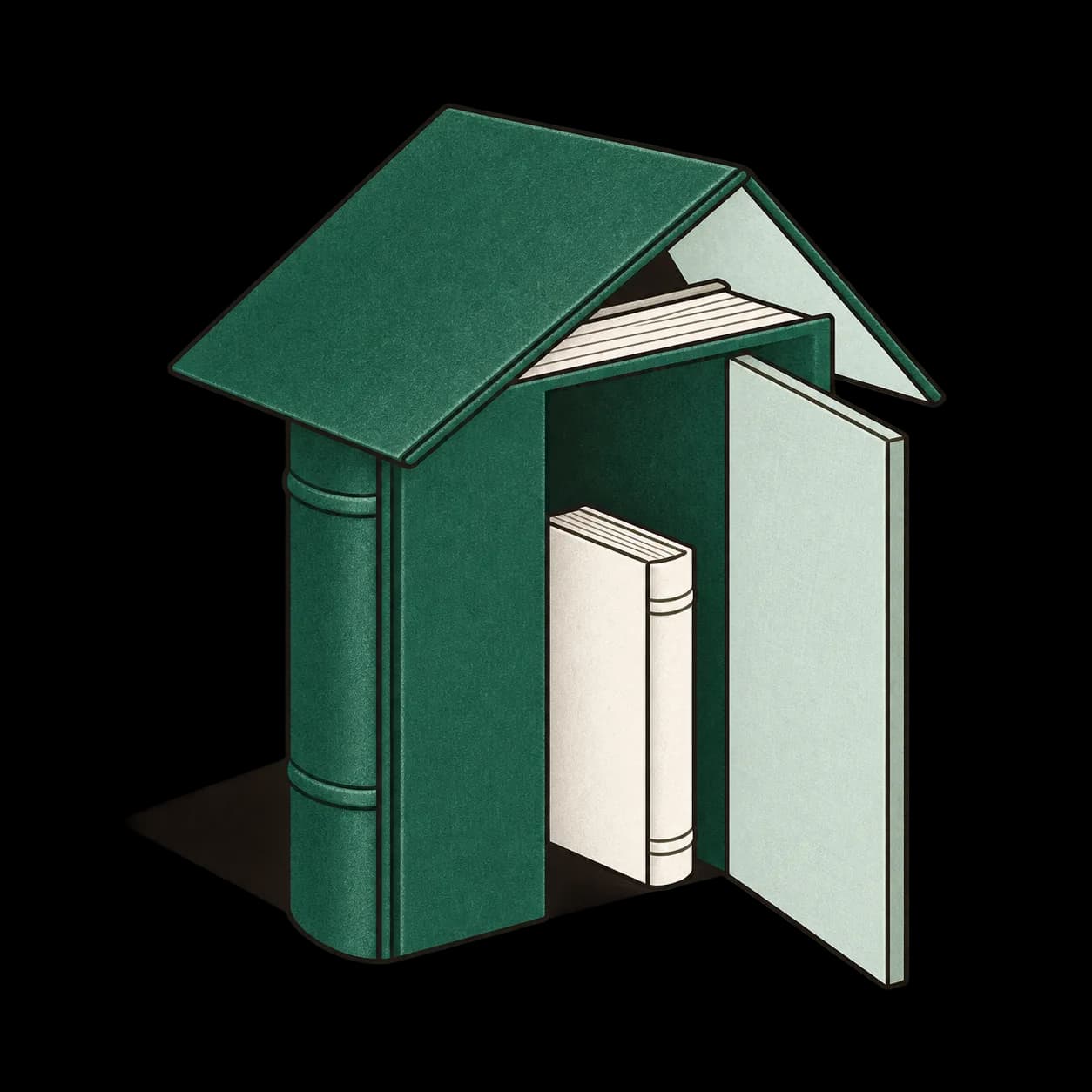 En bok som blir en gemensam port gestaltar en ny wiki under en etablerad domän. AI-genererad konceptuell illustration: Debrief. Bildmanér: Editorial Objects. Anpassad till brett format.