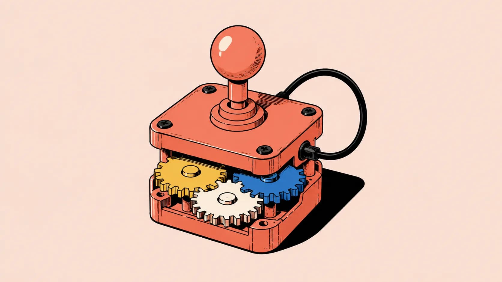 En spelspak med sammankopplade kugghjul symboliserar hur minne, verktyg och återkoppling samverkar i ett agentsystem.