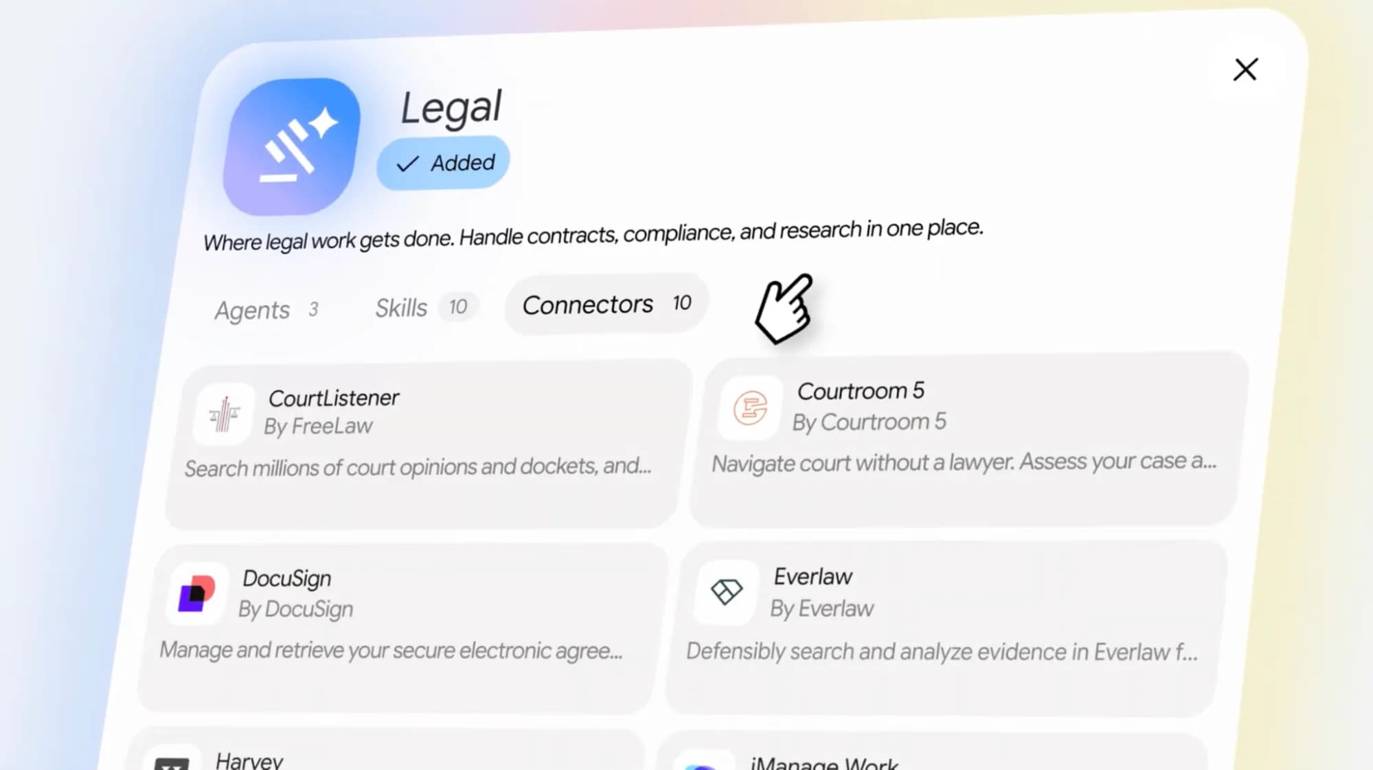 Gemini Enterprise for Legal visar kopplingar till juridiska tjänster
