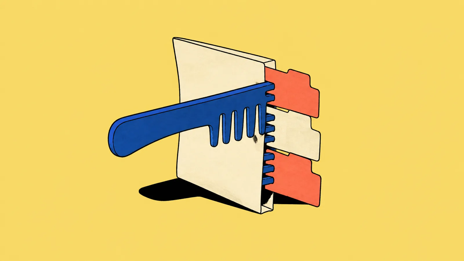 Konceptuell AI-genererad illustration. En kam ordnar ett vikt ark i tydliga sektioner – en metafor för strukturerad dokumentextraktion. Illustration: Debrief med OpenAI.